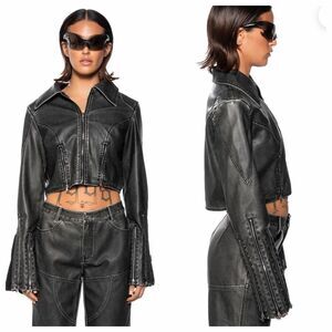 Akira FAST LANE DISTRESSED MOTO JACKET Size Large